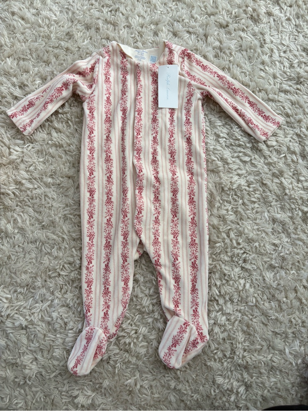 Ralph Lauren Cream Footed One-Piece with Dusty Rose Stripe